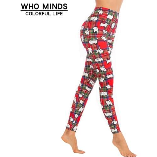 High Waist Red Plaid Cellulite Elasticity Fashion Sexy Legging Cat Push Up Fitness Gym Leggings Women Pants Stacked Slim Legins