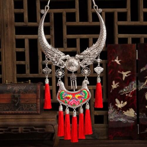 Blue butterfly Yunnan folk style collar sweater chain necklace pendant tassel silver jewelry manufacturers selling
