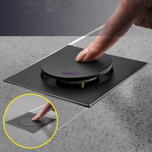 Floor Drain Brass Square Pop Up Floor Drain-Floor Cover Shower Room Push Down Drain Plug Anti-odor Bath Shower Drain