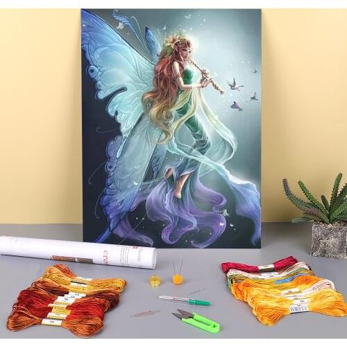 Angel Butterfly Printed Fabric 11CT Cross Stitch Embroidery Patterns DMC Threads Handicraft Handmade Knitting Hobby Gift Magic