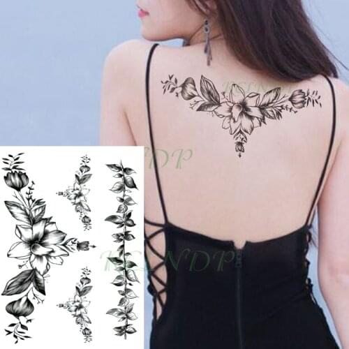 Waterproof Temporary Tattoo Sticker old fashion flower leaf sexy Fake Tatoo Breast Chest Back Belly Flash Tatto For Women Girl