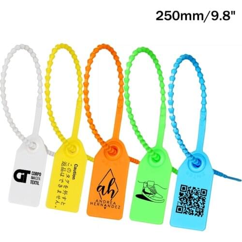 WONXEATH 100Pcs Custom Plastic Brand Tag Disposable Security Seals Personalized Cable Tie Label for Garment Logistics 250mm/9.8"