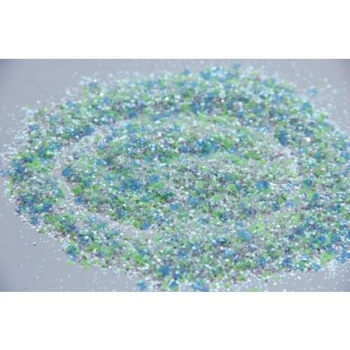 Green Blue White Mix Neon Colors Solvent Resistant Hexagon Butterfly Shape Glitter for nail art and DIY decoration G409
