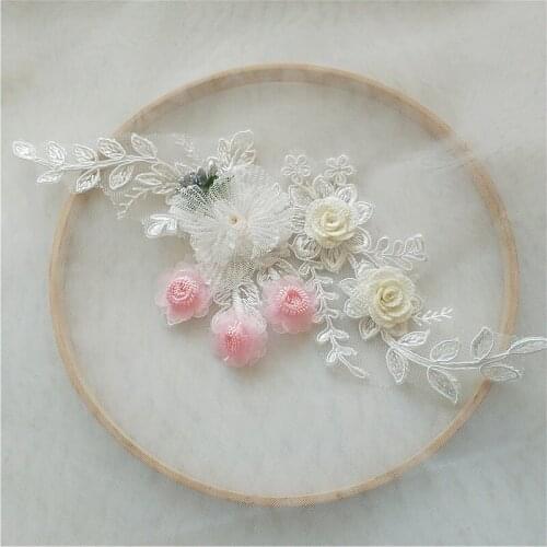 3D Flower Lace Bead mirror lace appliuque medallions laces tulle flowers appline
