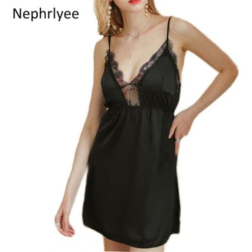 Women Lace Silk Satin Night Dress Nighties V-neck Nightgown Plus Size Sleepwear Nightgown Summer Nightwear Women SLP001455
