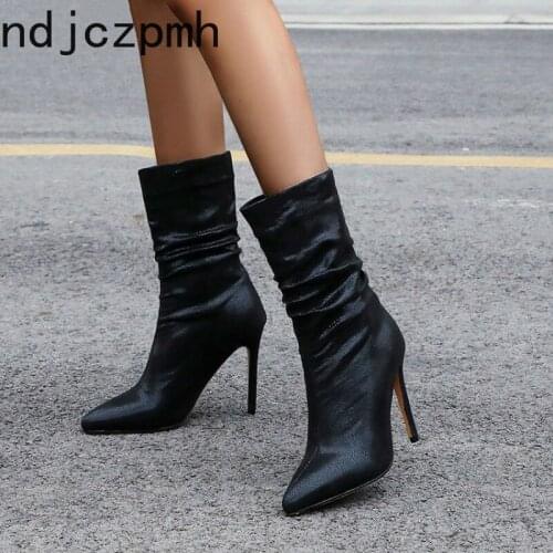 Boots Women The New Fashion Pointed Autumn and Winter Sexy Middle Tube Fine Heel High Heel Shoes Women Plus Size 34-48 Black