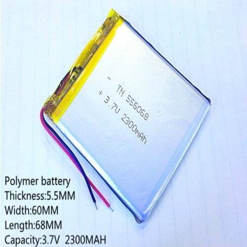 1pcs Polymer battery 2300 mah 3.7 V 556068 smart home MP3 speakers Li-ion battery for dvr,GPS,mp3,mp4,cell phone,speaker