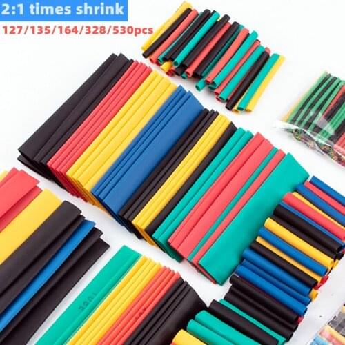 127/135/164/328/530pcs 2:1 shrinkable insulation heat shrinkable tube wire and cable data cable protective cover electronic DIY