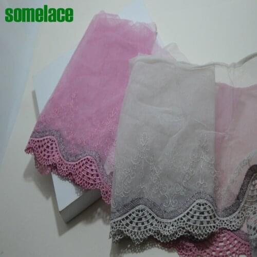 18CM(2yds/lot)Rose-carmine gauze floral embroidery Hight quality lace fabrics embroidered lace trim-17052018