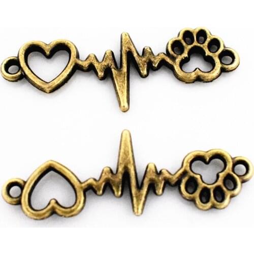 20pcs 34x12mm Antique Bronze Color Plated Heart with Foot Charms Pendant Connector For Making DIY Handmade Jewelry