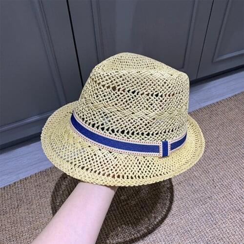 202104-2509344 summer handmade hollow out paper lady fedoras cap men women panama jazz hat