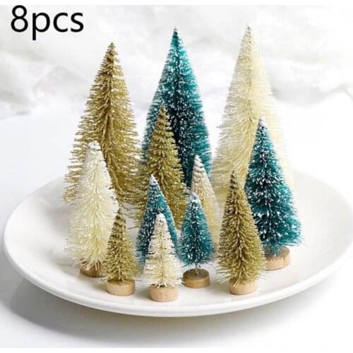 8Pcs Mini Christmas Tree 4Sizes Small Santa Claus Snow Christmas Decorations for Home Frost Village House New Year 2021 Supplies