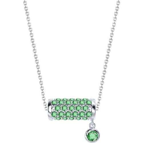 925 Sterling Silver Cylinder Inlaid With Colored Diamonds And Cute Clavicle Chain Pendant With Chain Length 40+5MM