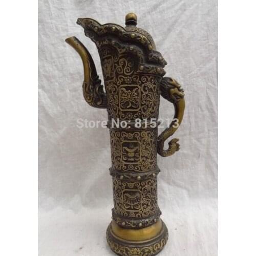 Bi00774 16" Tibet Bronze Buddhist 8 Auspicious Symbol Dragon Head Statue Teapot Wine Pot