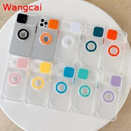 For OPPO Realme C25 C21 C20 C12 C15 C11 Reno 5 Pro Plus 5Z 5 Lite Camera Lens Protection Case Push window Ring Clear TPU Cover