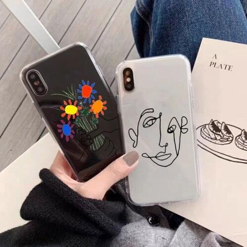 JAMULAR Funny Abstract Art Lines Fashion Phone Case For iPhone 7 XS MAX X 11 12 Pro XR SE20 8 6 Plus Sun Flower Clear Back Cover