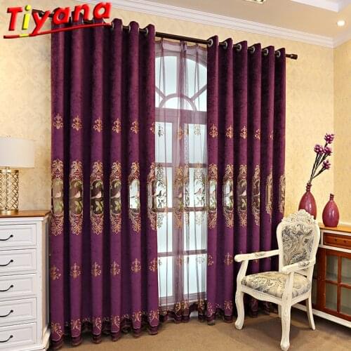 Purple Thick Chenille Semi-Blackout Curtains for Hotel Chinese Classical Luxury Birds Embroidery Curtains for Living Room #VT