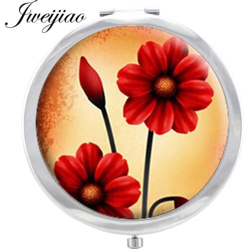 JWEIJIAO Fed Flowers Makeup Mirror Art Photo in Glass Cabochon Floding Round compact Hand pocket Mirror espejo