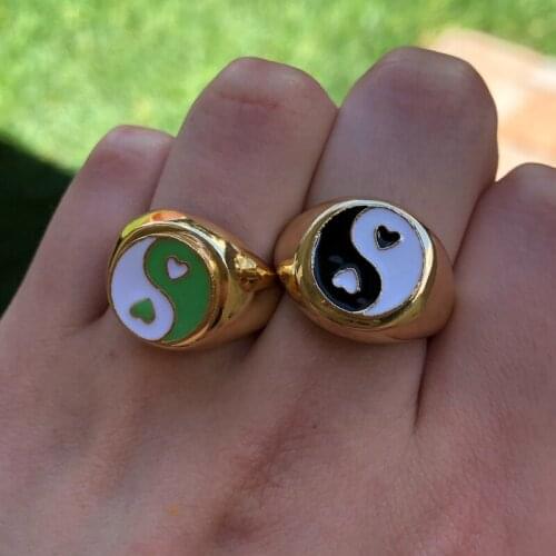 Love Rings for Women Cute Small Daisy Tulip Yin Yang Ring Enamel Stainless Steel Gold Finger Ring Jewelry Gift Bijoux Femme