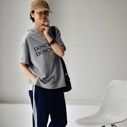 MICOCO T8229C Korean version Casual and comfortable cotton letter printing v-neck fashion Short sleeve T-shirt