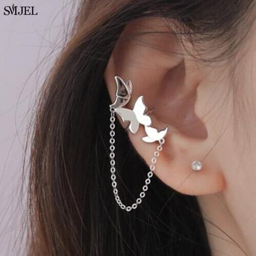 Fashion Romantic Silver Color Chain Butterfly Earrings Trendy Butterfly Piercing Clip Earings for Women Party Gift kolczyki dams