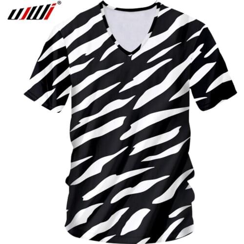 UJWI New 3D The Zebra Stripes Man V Neck Tshirt Printed Mens Gothic T-shirt Hot Sale Unisex Tee Shirt Recommend