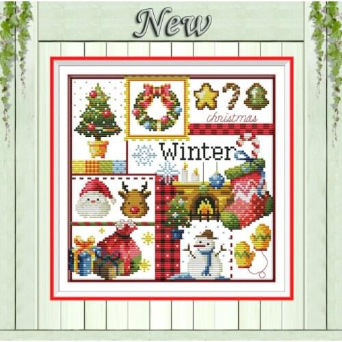 Winter Snowman Santa Claus Christmas paintings counted Print on canvas DMC 11CT 14CT Cross Stitch Needlework kits embroider Sets