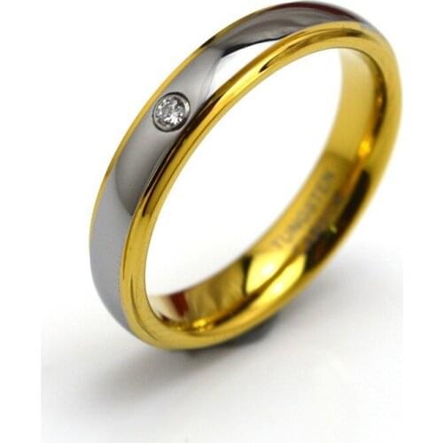 Customize Tungsten Rings for Wholesaler 4mm Gold Silver Domed with Cubic Zirconia