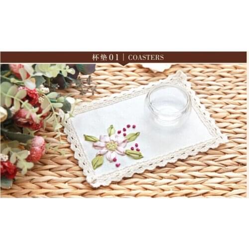 New cotton handmade ribbon embroidery insulation cup cushion finished cup cushion insulation cushion15*19size.1+1+1=3