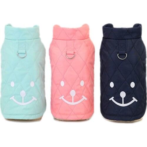 Rhombus Dog Clothes Smile Pattern Winter Warm Cat Coat Vest Pink/Navy/Blue Windproof Pet Apparel Outfits For Small Dogs Terrier