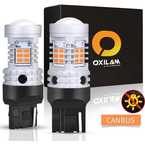 OXILAM 2Pcs W21W LED 7440 T20 WY21W LED Amber Canbus No Hyper Flash Turn Signal Light LED 1156 Ba15s Bau15s Auto Lamp Error Free