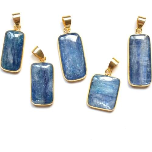 Raw Blue kyanite rectangle shape pendant with Gold electroplated edges