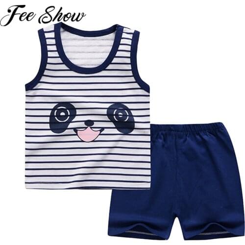 Casual Kids Clothes 2 Pcs Set Clothing Cartoon Print Boy Sleeveless Vest T-shirt+Shorts Clothing Boys Tracksuit Children Clothes