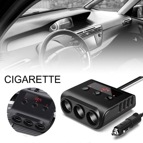 Car Cigarette Lighter Adapter 3 Socket Cigarette Lighter Splitter with LED Voltage Display with 4 USB DC Outlet Car Charger