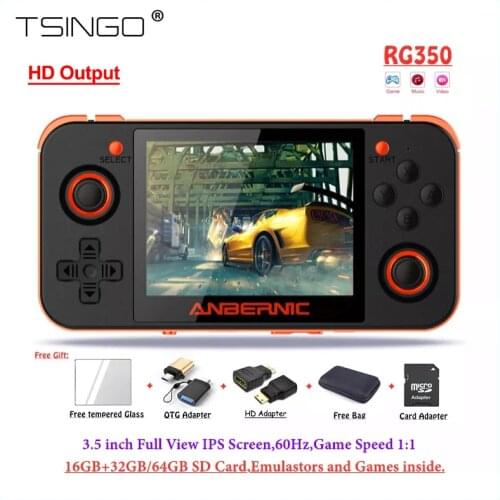 TSINGO 3.5 inch IPS Screen RG350 Retro Game Console Linux System HDMI 10000+ Games in 32G/64G Card Emulators RG 350 Game Player