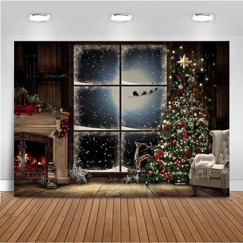 Christmas windows backdrop for photography light moon background for photo studio christmas tree family party decor Santa Claus