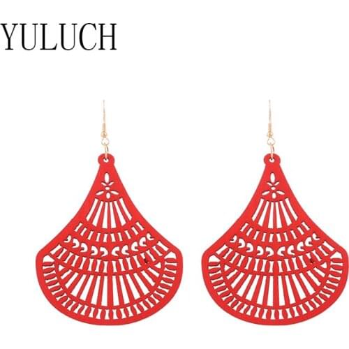YULUCH Natural wood geometric pendant earrings for girls party elegant art jewelry women hollow out accessories earring