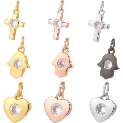Charm Charms for Jewelry Making Supplies Gold Heart Cross Hand Diy Earring Bracelet Necklace Metal Copper CZ Zircon Accessories