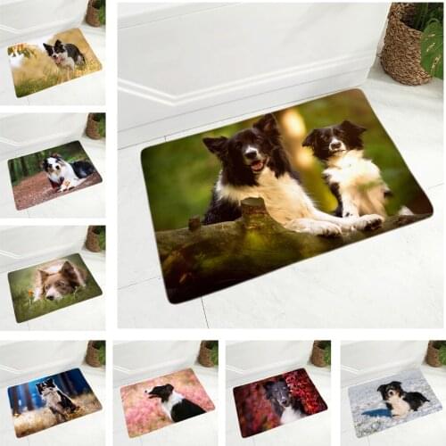 Scotland Border Collie Floor Door Mat for Hallway Dining Hall Decor Pet Dog Animal Non-Slip Doormat Soft Flannel Carpet 40x60cm