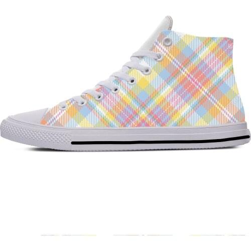 Pastel Tartan Plaid Scottish Aesthetic Fashion Casual Cloth Shoes High Top Lightweight Breathable 3D Print Men Women Sneakers