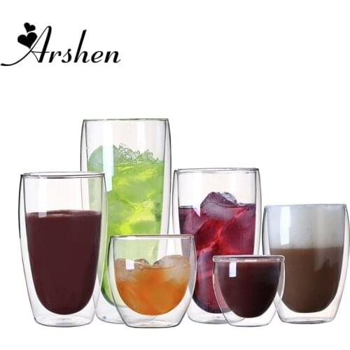 Arshen 80/250/350/450/650 ML Double Wall Glass Clear Handmade Heat Resistant Tea Drink Cups Healthy Drink Mug Coffee Insulated
