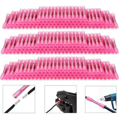 500/100PCS Heat Shrink Butt Crimp Terminals Electrical Wire Terminal Red Waterproof Insulated Seal Wire Connectors 22-16 AWG