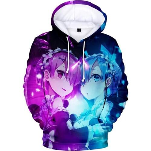 3D Print Hoodies Re Zero Twin Maid Ram Rem Long Sleeve Casual Sweatshirts Popular 3D Men/women Harajuku Hip Hop Pullover Hooded
