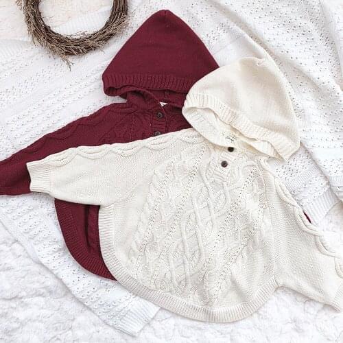 Vintage Boy and Girls Cap Christmas Baby Clothing Wheat Wave Design Toddler Cloak Casual Kids Sweater Jackets Coat with Cap