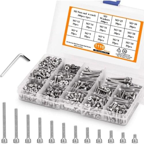 Stainless Steel Hexagon Button Screws with Storage Box 1110 Pieces Screws Set