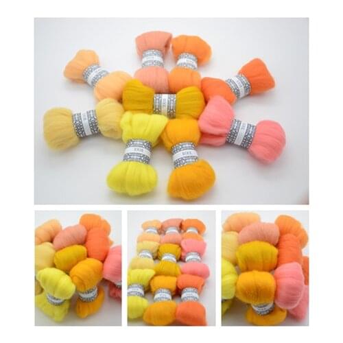 DIY Needle felt 66s wool felt poke fun soft feeling Wool Tops Roving DIY Spin " Yellow, orange series" 10g/9pcs/lot
