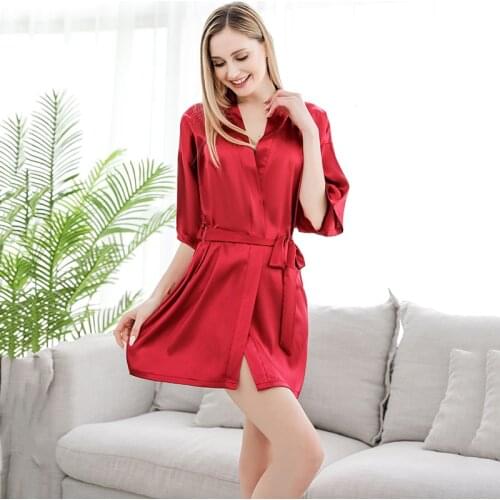 High-End Imitation Silk Ladies Nightgown Sexy Soft Comfortable Nightgown Dressing Gown Female Bathrobe
