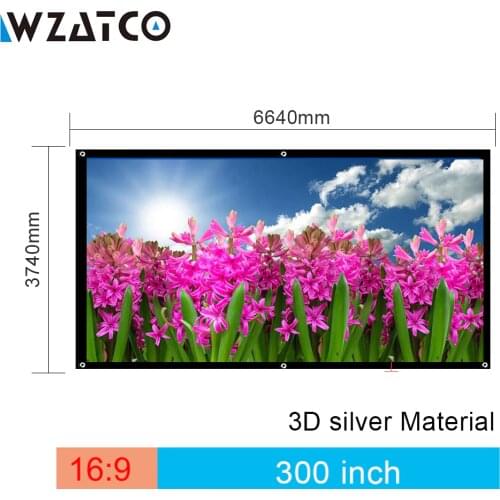 WZATCO High-Quality Large Size Screen 300 inch 16:9 3D Silver Projection Screen Fabric With Eyelets Easy Install Free shipping