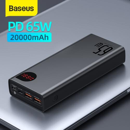 Baseus 65W 20000mAh Power Bank Fast Charging Type C PD Quick Charge External Battery Charger For iphone Huawei Xiaomi Laptop
