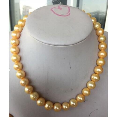 18"12X13MM SOUTH SEA GENUINE GOLD BAROQUE PEARL NECKLACE